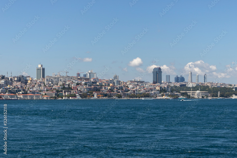 Panorama from Bosporus to city of Istanbul, Turkey