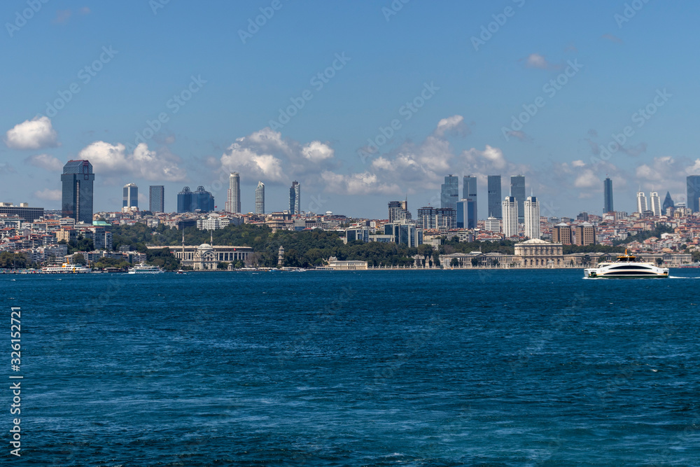 Panorama from Bosporus to city of Istanbul, Turkey