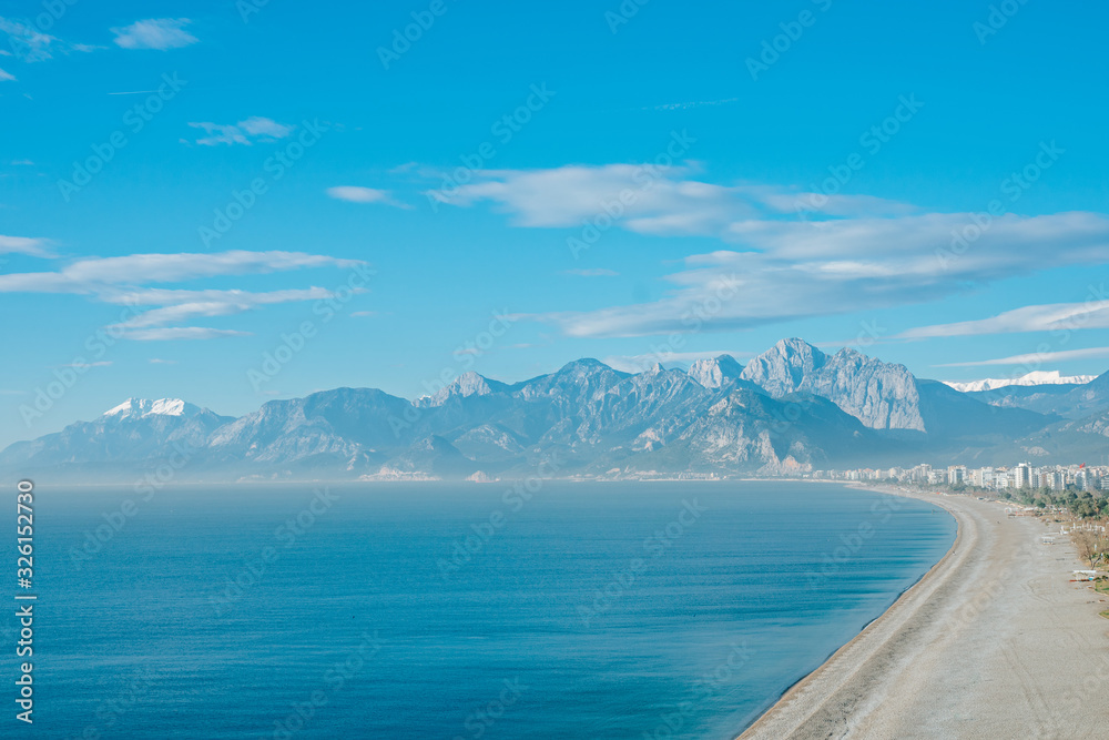 Panoramic view of the sea and the promenade in Antalya Turkey
