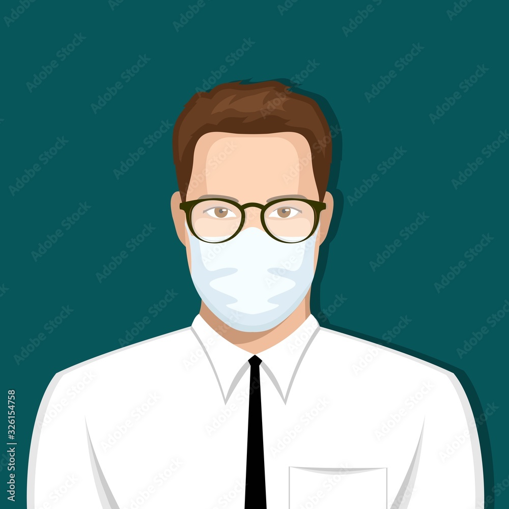 Man in a medical mask. Face mask icon. Vector illustration.