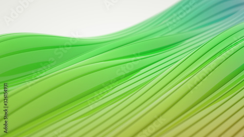 Smooth and soft green waves and lines. Abstract geometry background. 3d rendering.