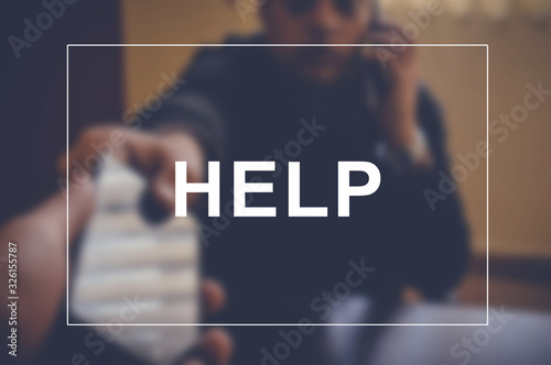 Canvas Print help word with blurring business background