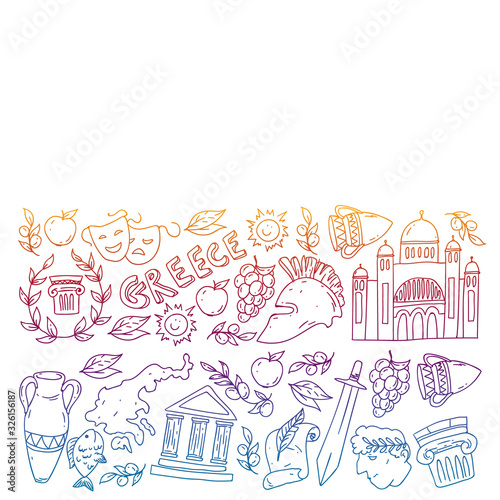 Travel to Greece elements. Greece symbols for magazines, web, tourism