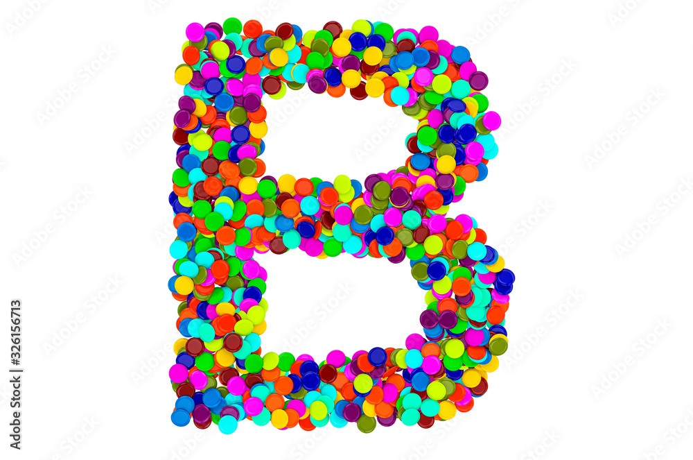 Letter B from confetti. 3D rendering