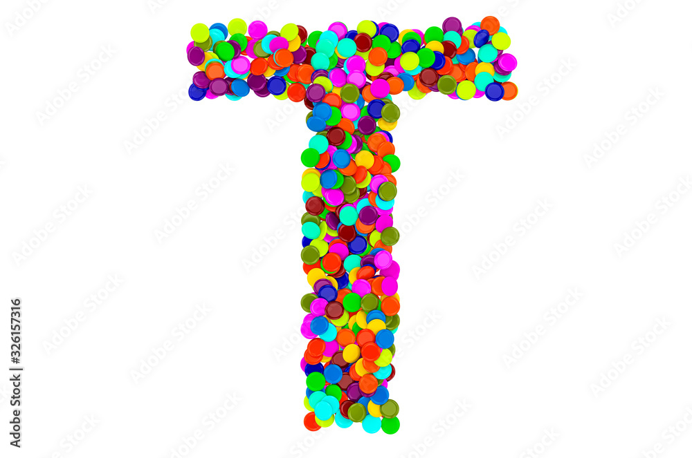 Letter T from confetti. 3D rendering Letter T from confetti. 3D rendering