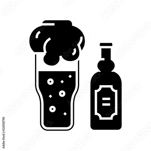 Beer glass black icon, concept illustration, vector flat symbol, glyph sign.