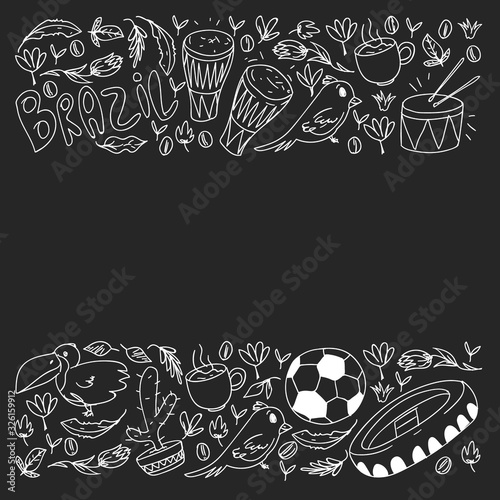 Rio de janeiro Brazil. Vector pattern with national symbols.