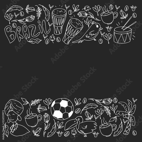 Rio de janeiro Brazil. Vector pattern with national symbols.
