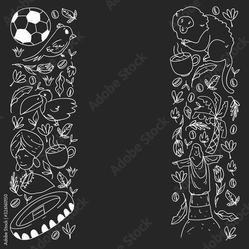 Rio de janeiro Brazil. Vector pattern with national symbols.