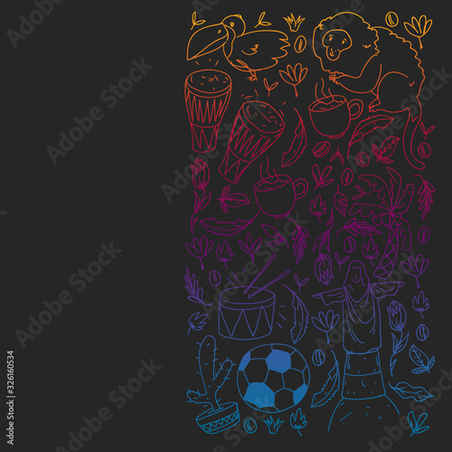 Rio de janeiro Brazil. Vector pattern with national symbols.