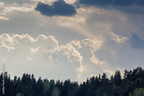 Dramatic cloudy sky. Fluffy clouds.