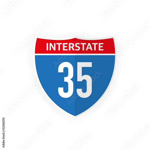 Interstate highway 35 road sign icon isolated on white background. Vector illustration.