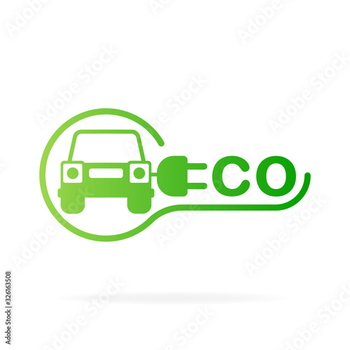Electric car and Electrical charging station symbol on a white background. Vector illustration.