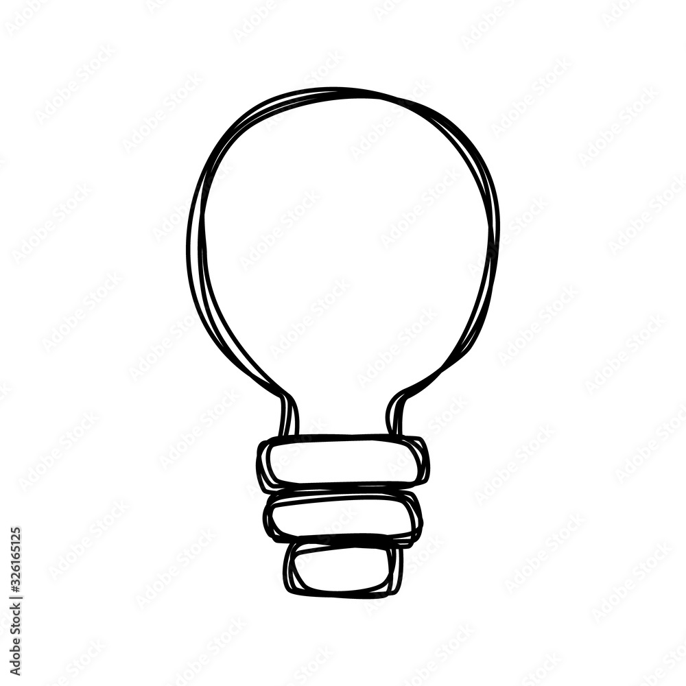Vector line art drawing of light bulb. Eco icon isolated on white background Vector line art drawing of light bulb. Eco icon isolated on white background