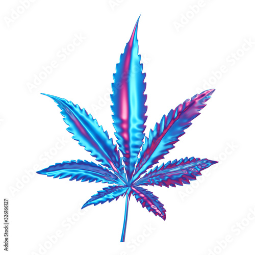Trendy gradient cannabis (marijuana) leaf isolated on white background. Medicinal plant and herb. 3d illustration.