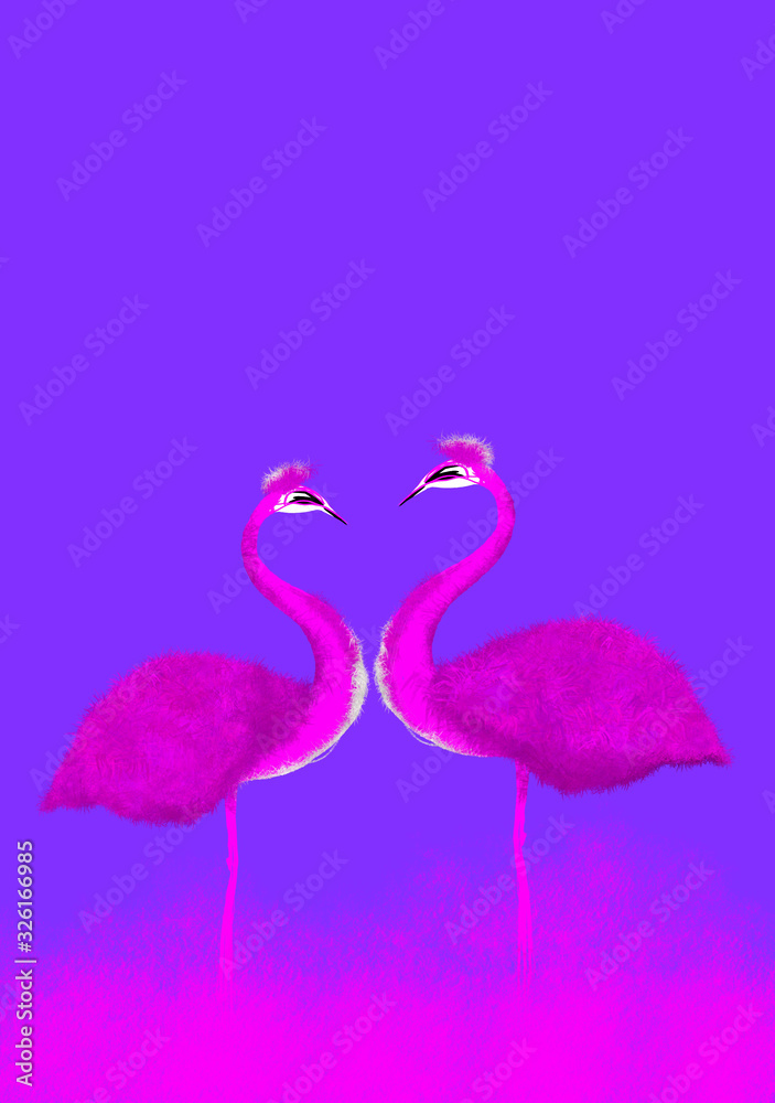 Obraz premium Inlove Pink Flamingo Birds Couple On A Purple Background