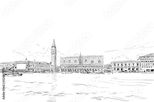 Doge's Palace. Venice. Italy. Hand drawn sketch. Vector illustration.