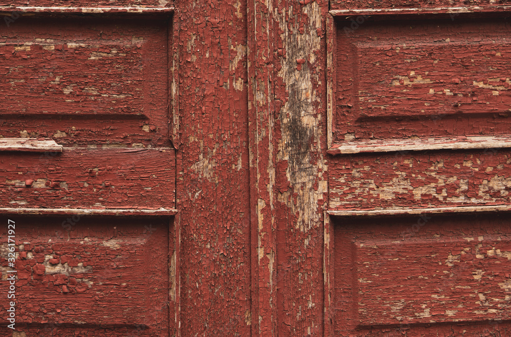 Close-up of the weathered old brown wood door background