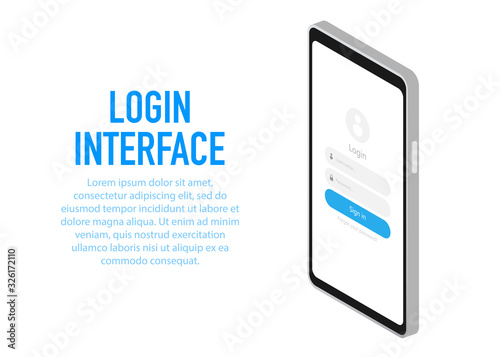 Trendy log in interface Application with log in window. Vector illustration.