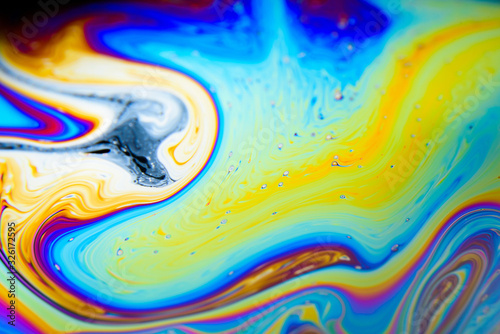 Macro photo of a rainbow soap bubble