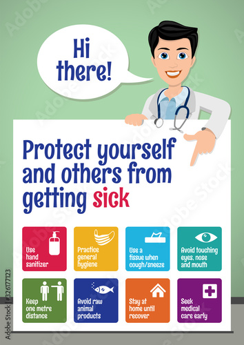 Protect yourself and others from getting sick. Coronavirus prevention poster for school children. Basic protective measures against the new coronavirus. Important information. Stay away from Covid-19.