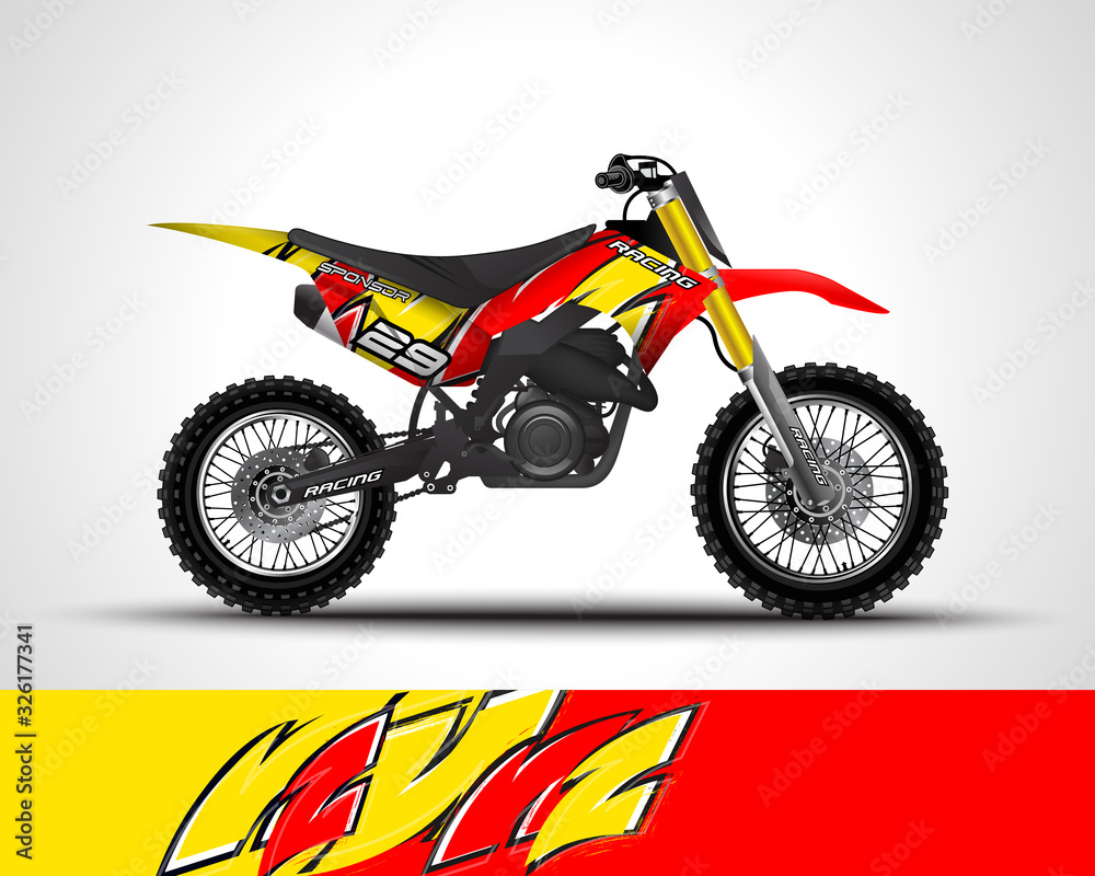 Racing motorcycle wrap decal and vinyl sticker design. Concept graphic abstract background for wrapping vehicles, motorsports, Sportbikes, motocross, supermoto and livery. Vector illustration. Racing motorcycle wrap decal and vinyl sticker design. Concept graphic abstract background for wrapping vehicles, motorsports, Sportbikes, motocross, supermoto and livery. Vector illustration.