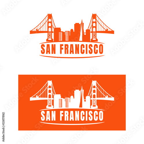 San Francisco city illustration with most famous landmarks made in silhouette style