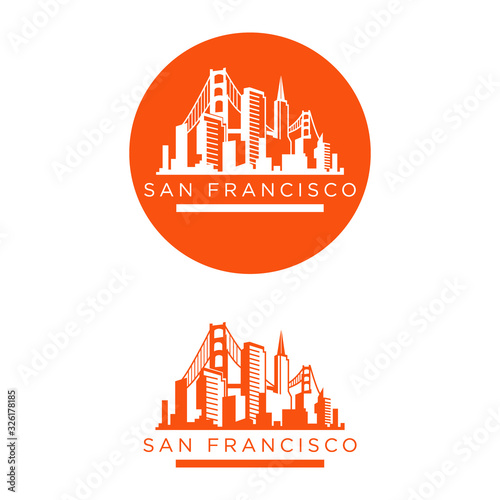 San Francisco city illustration with most famous landmarks made in silhouette style