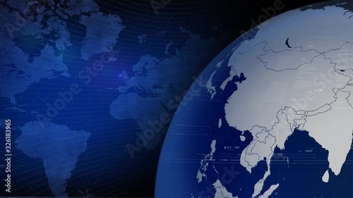 The News Background Loop animated background is perfect to add to your next news-related edit. It features a digital globe with text written on it, over a background of a passing world map with grid.