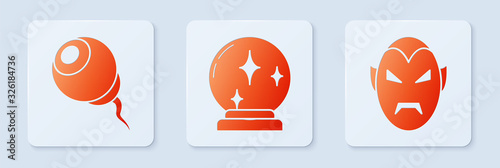 Set Magic ball , Eye and Vampire . White square button. Vector