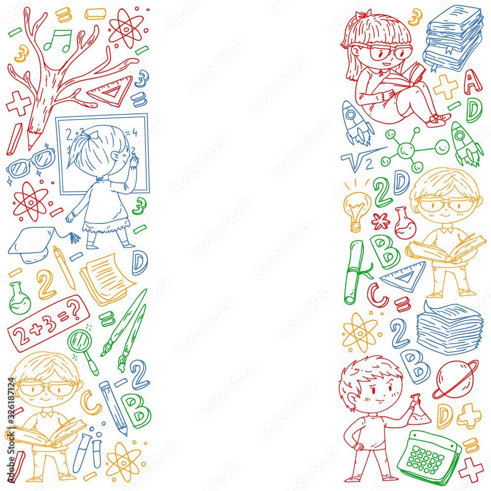 Back to school. Vector icons and elements for little children, college, online courses. Doodle style, kids drawing Back to school. Vector icons and elements for little children, college, online courses. Doodle style, kids drawing
