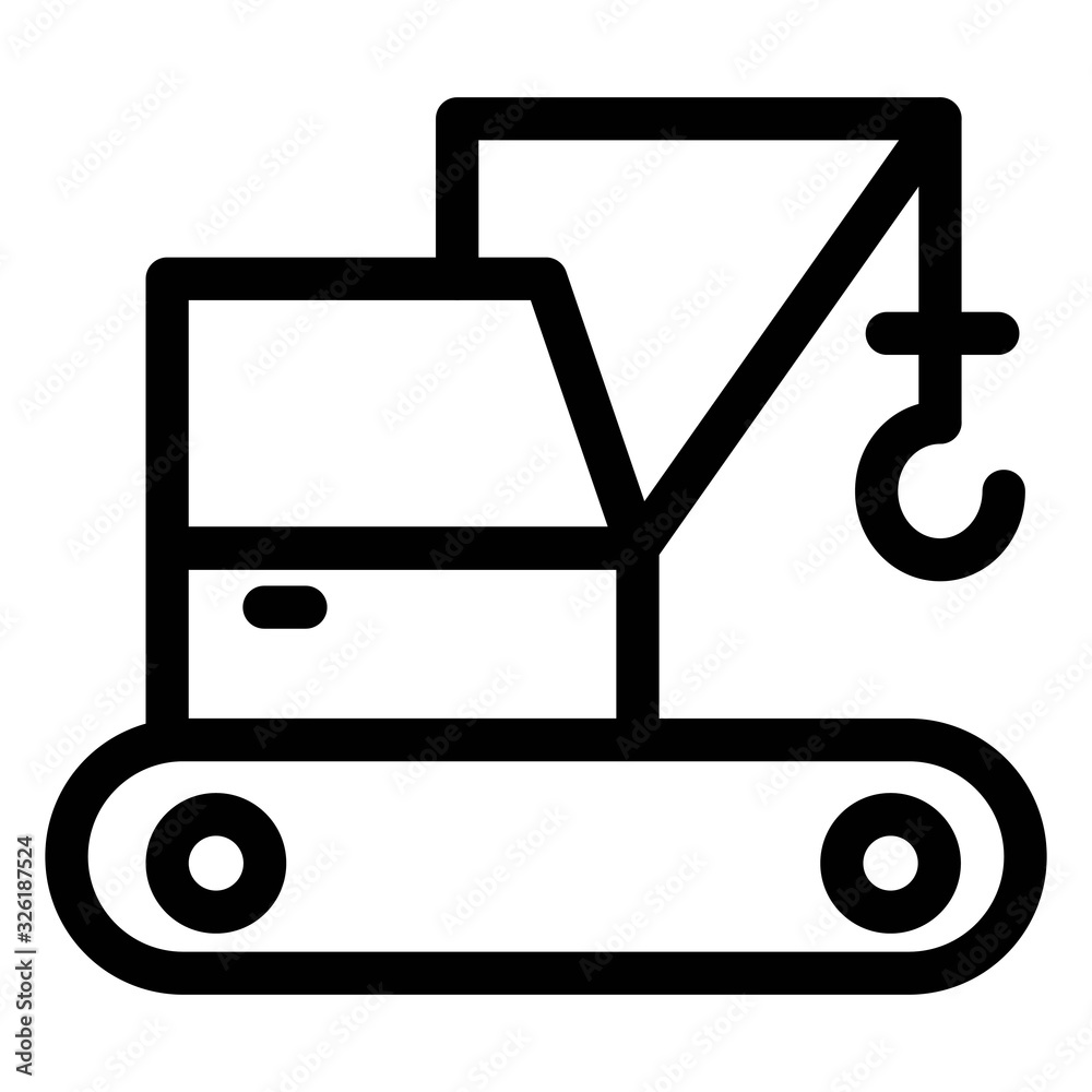 Mobile crane icon in line style. Construction, heavy lift crane sign. Bulldozer, crawler crane symbol. Mobile crane icon in line style. Construction, heavy lift crane sign. Bulldozer, crawler crane symbol.
