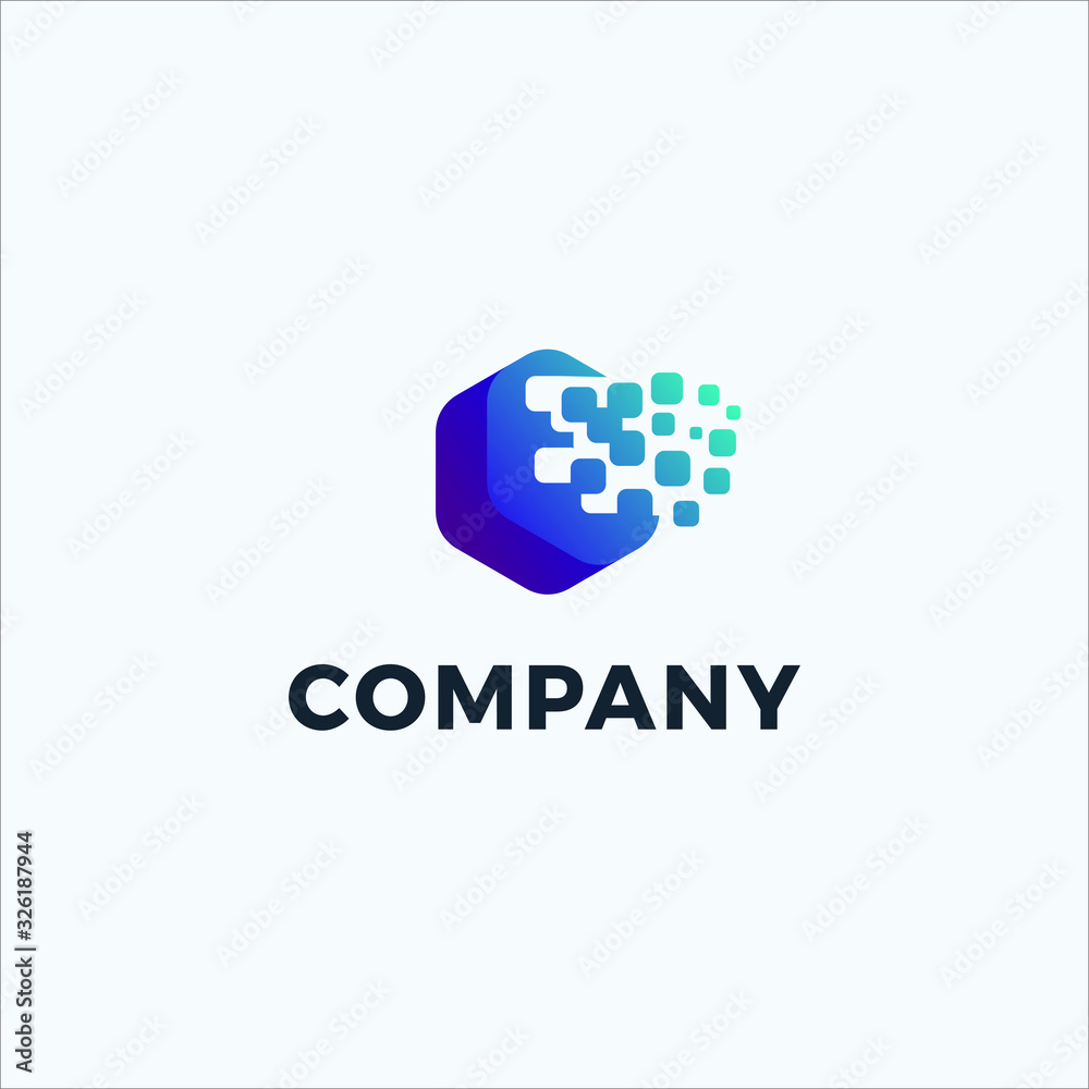 hexagon with data digital tech vector design template