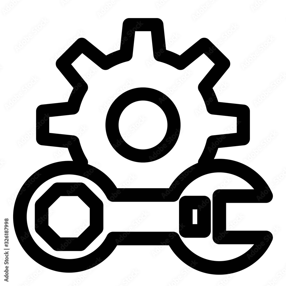 Wrench and gears icon isolated on white background. Maintenance, repair sign. Settings, preferences illustration. Wrench and gears icon isolated on white background. Maintenance, repair sign. Settings, preferences illustration.