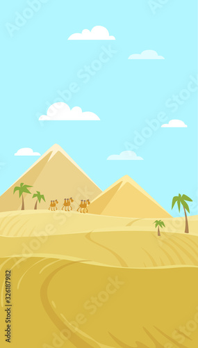 illustration of Egypt with palms and camels