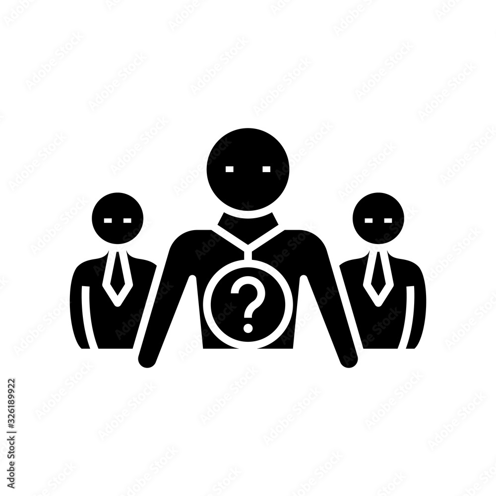 Asking person black icon, concept illustration, vector flat symbol, glyph sign. Asking person black icon, concept illustration, vector flat symbol, glyph sign.