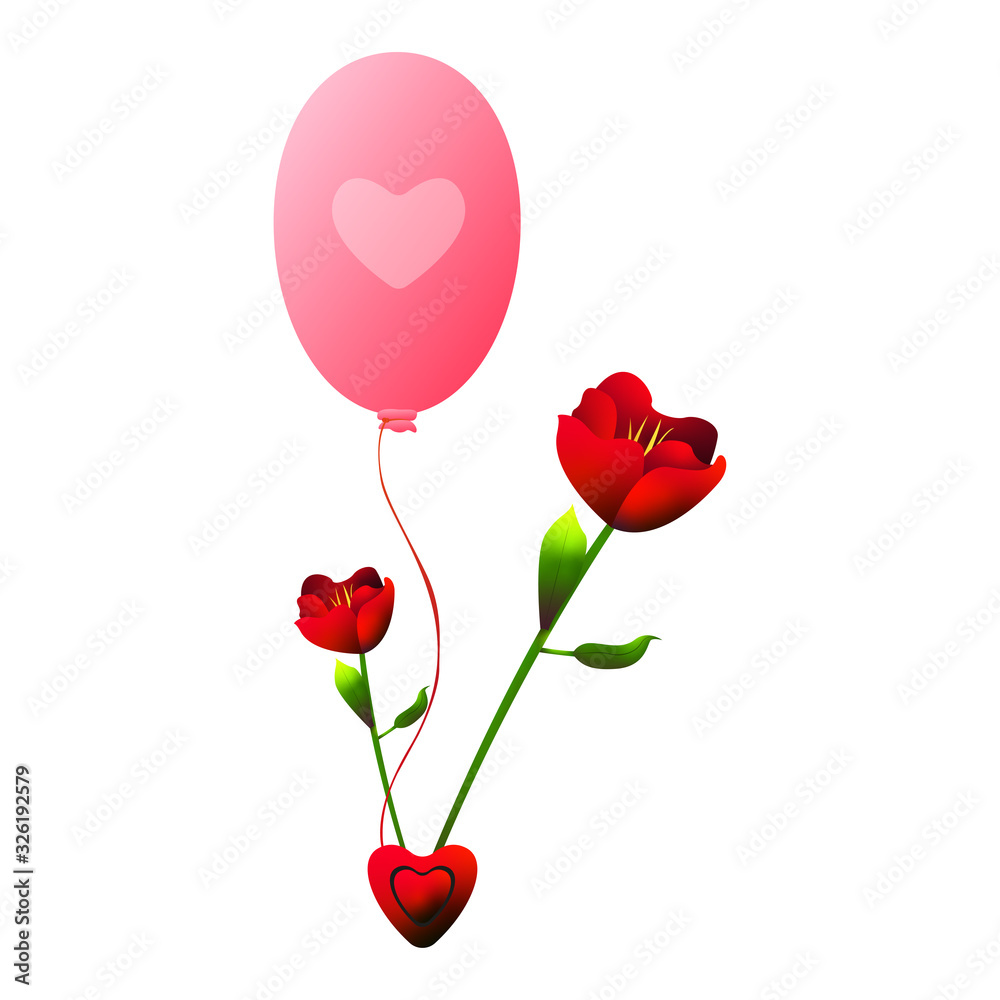 Roses with a pink balloon Roses with a pink balloon