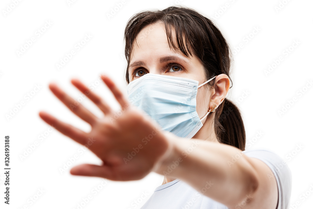 Beauty young woman wearing respiratory protective medical mask Beauty young woman wearing respiratory protective medical mask