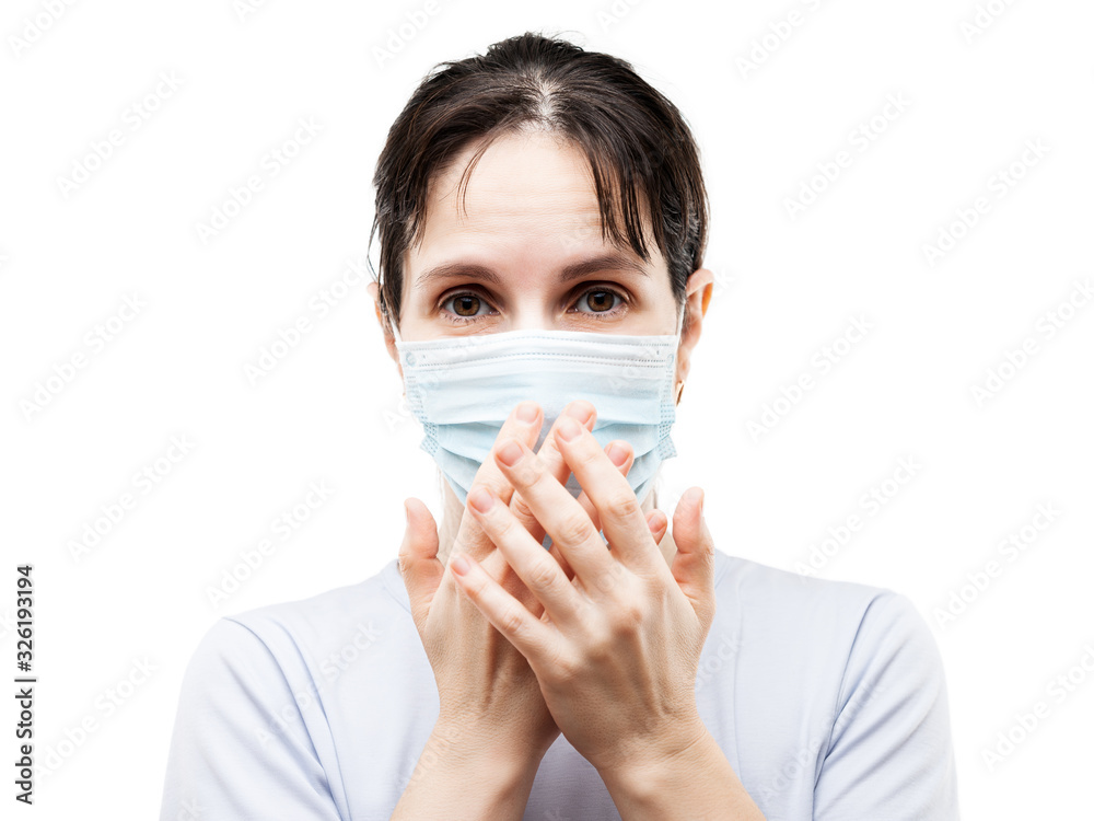 Beauty young woman wearing respiratory protective medical mask Beauty young woman wearing respiratory protective medical mask