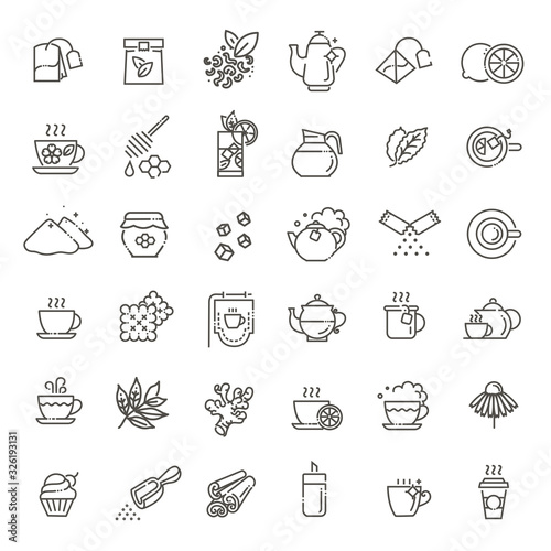 Set of Coffee and Tea Related Vector Line Icons