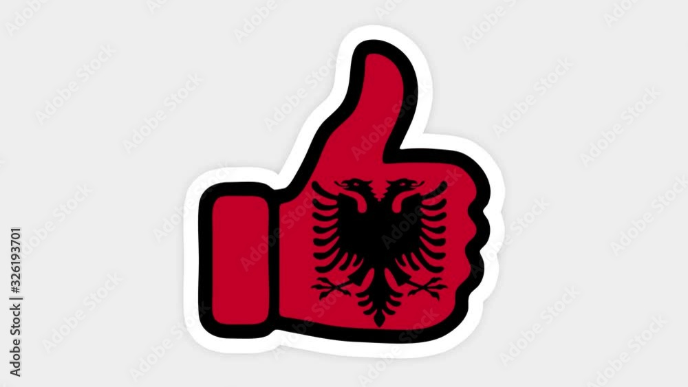 Drawing, animation is in form of like, heart, chat, thumb up with the image of Albania flag . White background Drawing, animation is in form of like, heart, chat, thumb up with the image of Albania flag . White background