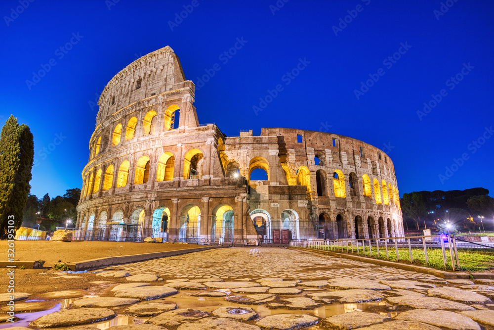Illuminated Colosseum at Dusk, Rome