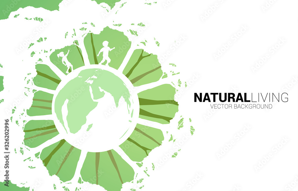 silhouette of boy and girl running in the natural global. Concept of children play and learn in natural.