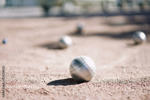 Metallic ball on the ground