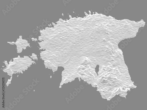 White Topographic Relief Map of European Country of Estonia