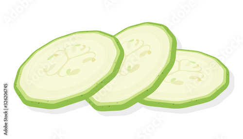 Fresh marrow vegetables sliced slices isolated on white background. Rings of zucchini. Vector Illustration.
