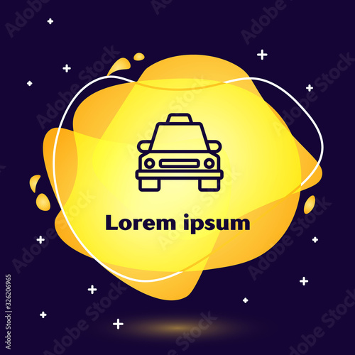 Black line Taxi car icon isolated on blue background. Abstract banner with liquid shapes. Vector Illustration
