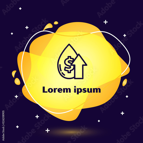 Black line Oil price increase icon isolated on blue background. Oil industry crisis concept. Abstract banner with liquid shapes. Vector Illustration
