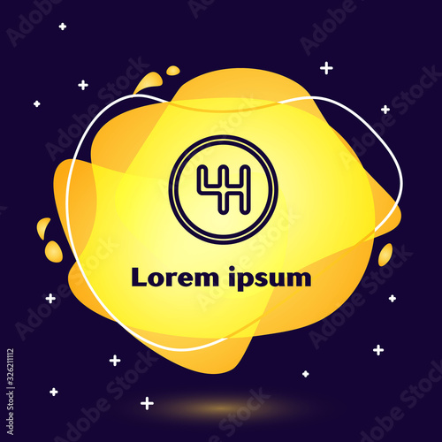 Black line Gear shifter icon isolated on blue background. Transmission icon. Abstract banner with liquid shapes. Vector Illustration