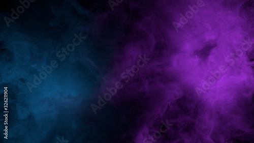 Abstract clouds of misty colorful smoke texture 3d background. Realistic purple and blue fog. Colored smoke. 3d rendering.